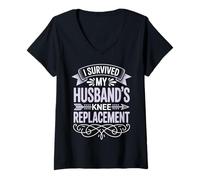 Mujer I Survived My Husbands Knee Replacement Cirugia Articular Camiseta Cuello V