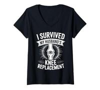 Mujer I Survived My Husbands Knee Replacement Cirugia Articular Camiseta Cuello V