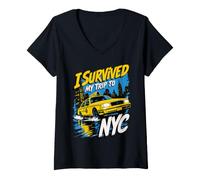 Mujer I Survived My Trip to NYC Funny New York City Tourist Taxi Camiseta Cuello V