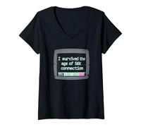 Mujer I Survived The Age of 56k Connection: Funny Dial-Up PC Humor Camiseta Cuello V