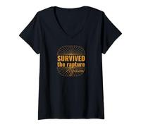 Mujer I Survived The Rapture Novedad Funny Sunrise and Rays Camiseta Cuello V