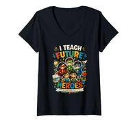 Mujer I Teach Super Heroes Back to School First Day Funny Dichos Camiseta Cuello V