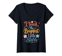 Mujer I Teach The Brightest Little Stars: Cute Text School Teacher Camiseta Cuello V