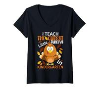 Mujer I Teach The Cutest Little Turkeys In Kindergarten Thankful Camiseta Cuello V