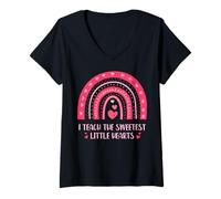 Mujer I Teach The Sweetest Little Hearts School Teacher Camiseta Cuello V