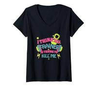 Mujer I Think My Trainer Is Trying To Kill Me Funny Gym Design Camiseta Cuello V