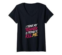 Mujer I Think My Trainer Is Trying To Kill Me Gym Tired - Camiseta Cuello V