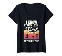 Mujer I Throw Like A Girl Disc Golf Try To Keep Up Camiseta Cuello V