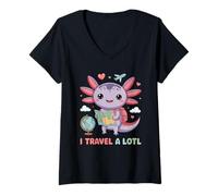 Mujer I Travel A Lotl, Funny Axolotl Travelling Camiseta Cuello V