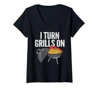 Mujer I Turn Grills On Funny Barbacoa BBQ Funny Pitmaster Camiseta Cuello V