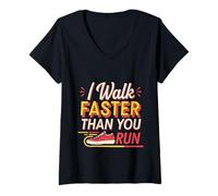 Mujer I Walk Faster Than You Run Motivation Marathon Joke --- Camiseta Cuello V