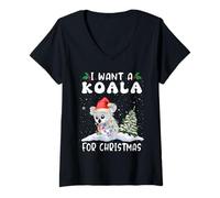 Mujer I Want A Koala For Christmas Santa Hat Funny Xmas Camiseta Cuello V