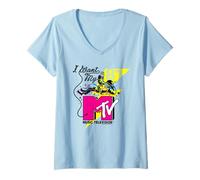Mujer I Want My MTV Retro Astronaut Music Televisión Logo Camiseta Cuello V