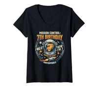 Mujer I Was 6 Now Im 7 Astronaut Outer Space Birthday Kids Gear Camiseta Cuello V