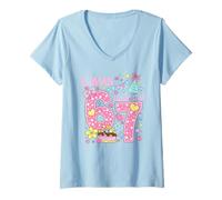 Mujer I Was 6 Now I'm 7 Birthday Shirt Girls 7th Birthday Hearts Camiseta Cuello V