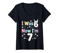 Mujer I Was 6 Now I'm 7 Funny 7 Years Old Birthday Boys Girls Kids Camiseta Cuello V