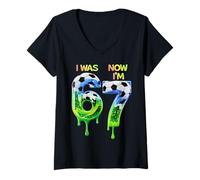 Mujer i Was 6 Now im 7 Shirt Shirt for Boys Birthday 67 fútbol Camiseta Cuello V