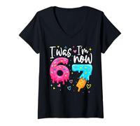 Mujer I Was 6 Now I'm 7 Years Old Birthday Six Seven Kids Party Camiseta Cuello V