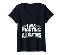 Mujer I Was Fighting Alligators Disculpe la Historia Torpe |- Camiseta Cuello V