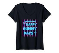 Mujer I Was Made For Happy Sunny Days - Lazo a Rayas Rosas Camiseta Cuello V