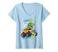 Mujer I Was Six Now I'm Seven Easter Bunny 67 Meme 7th Birthday Camiseta Cuello V