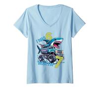 Mujer I Was Six Now I'm Seven Shark 67 Meme 7th Birthday Boys Kids Camiseta Cuello V