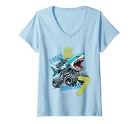 Mujer I Was Six Now I'm Seven Shark 67 Meme 7th Birthday Boys Kids Camiseta Cuello V