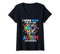 Mujer I wear Blue For My Son Autism Awareness Mom Dad Parents Camiseta Cuello V