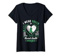 Mujer I Wear Green For Love Hope Faith Support Mental Health Camiseta Cuello V