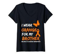 Mujer I Wear Orange For My Brother Multiple Sclerosis Ribbon Camiseta Cuello V