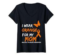 Mujer I Wear Orange For My Mom Multiple Sclerosis Ribbon Camiseta Cuello V