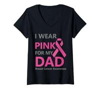 Mujer I Wear Pink For My Dad Breast Cancer Awareness Ribbon Camiseta Cuello V
