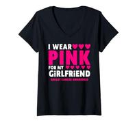 Mujer I Wear Pink For My Girlfriend Cancer Concienciación Camiseta Cuello V