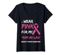 Mujer I Wear Pink For My Mom-In-Law Breast Cancer Awareness Camiseta Cuello V