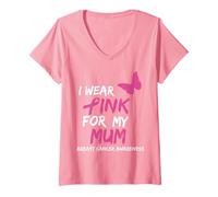 Mujer I Wear Pink for my Mum Ribbon Breast Cancer Awareness Camiseta Cuello V