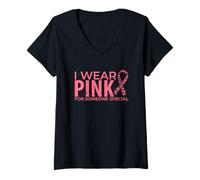Mujer I Wear Pink For Someone Special Cáncer De Mama Lazo Rosa Camiseta Cuello V