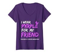 Mujer I Wear Purple for my Friend Pancreatic Cancer Awareness Camiseta Cuello V