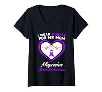 Mujer I Wear Purple for My Mom Migraine Headache Conciencia Camiseta Cuello V
