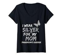 Mujer I Wear Silver FOR MY MOM Parkinson's Disease Awareness Camiseta Cuello V