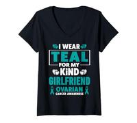 Mujer I Wear Teal For My Girlfriend Ovarian Cancer Concienciación Camiseta Cuello V