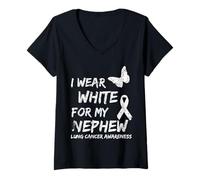 Mujer I Wear White For My Sobrino Cinta de concienciación sobre el cáncer de pulmón Camiseta Cuello V