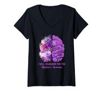 Mujer I Will Remember For You Brain Alzheimer Conciencia Púrpura Camiseta Cuello V