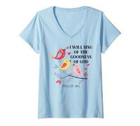 Mujer I Will Sing of The Goodness of God Psalm 89:1 Christian Bird Camiseta Cuello V