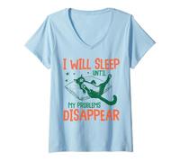 Mujer I Will Sleep Until My Problems Disappear Funny Cat Graphic Camiseta Cuello V
