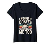 Mujer I Wonder If Coffee Thinks About Me Too Camiseta Cuello V