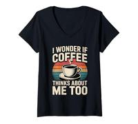 Mujer I Wonder If Coffee Thinks About Me Too Camiseta Cuello V