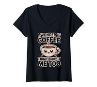 Mujer I Wonder If Coffee Thinks About Me Too Camiseta Cuello V