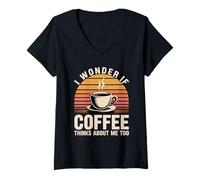 Mujer I Wonder If Coffee Thinks About Me Too Camiseta Cuello V