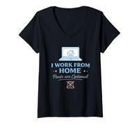Mujer I Work from Home Pants Are Opcional Funny Remote Camiseta Cuello V