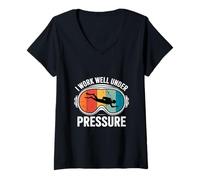 Mujer I Work Well Under Pressure Retro Diver Buceo Camiseta Cuello V